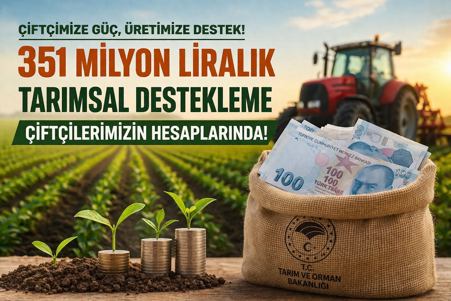 ÇİFTÇİYE DEV DESTEK 351 MİLYON LİRA HESAPLARA YATIYOR