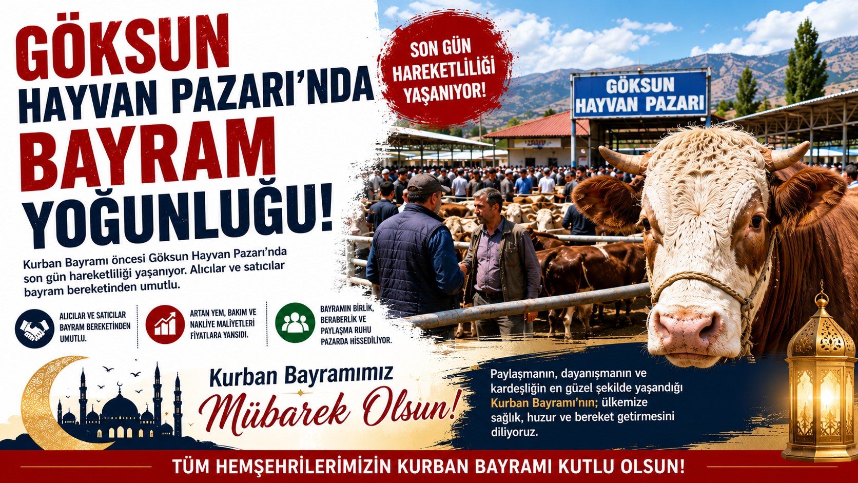GÖKSUN HAYVAN PAZARI’NDA BAYRAM YOĞUNLUĞU ARTIYOR