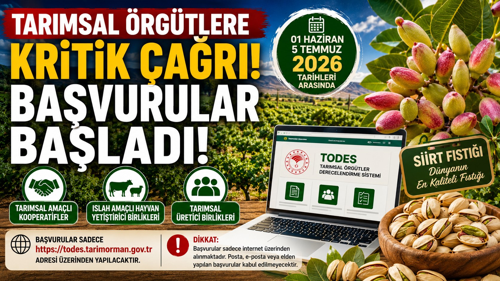 2026 DÖNEMİ TARIMSAL AMAÇLI ÖRGÜTLERİN DERECELENDİRİLMESİ BAŞVURULARI BAŞLIYOR