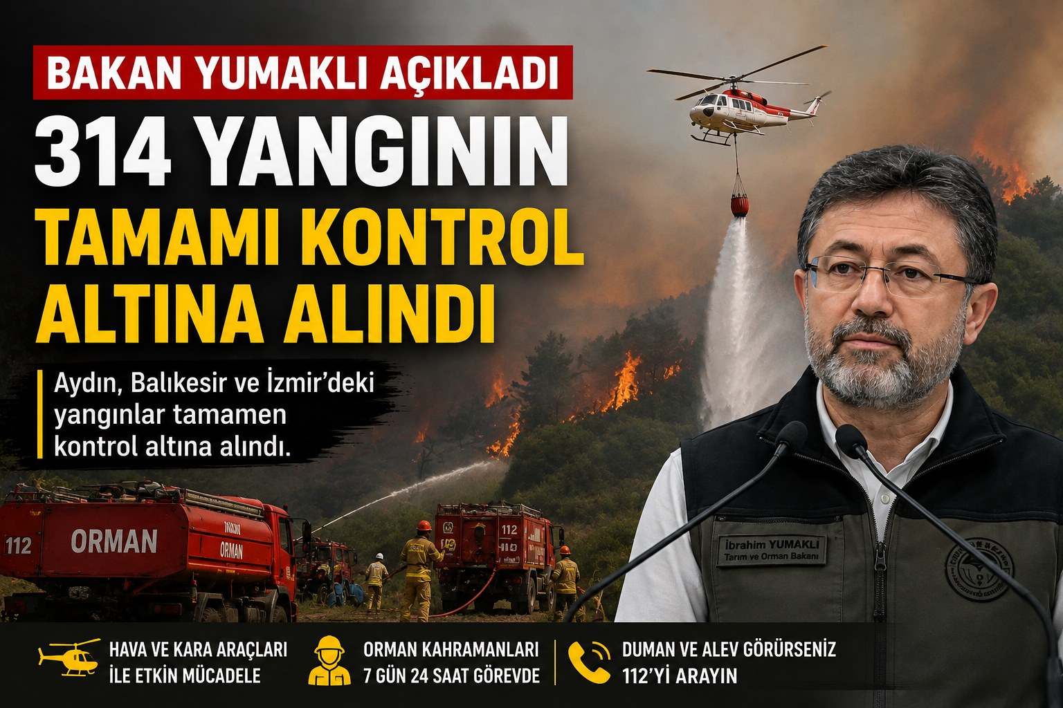 BAKAN YUMAKLI: 314 YANGININ TAMAMI KONTROL ALTINA ALINDI