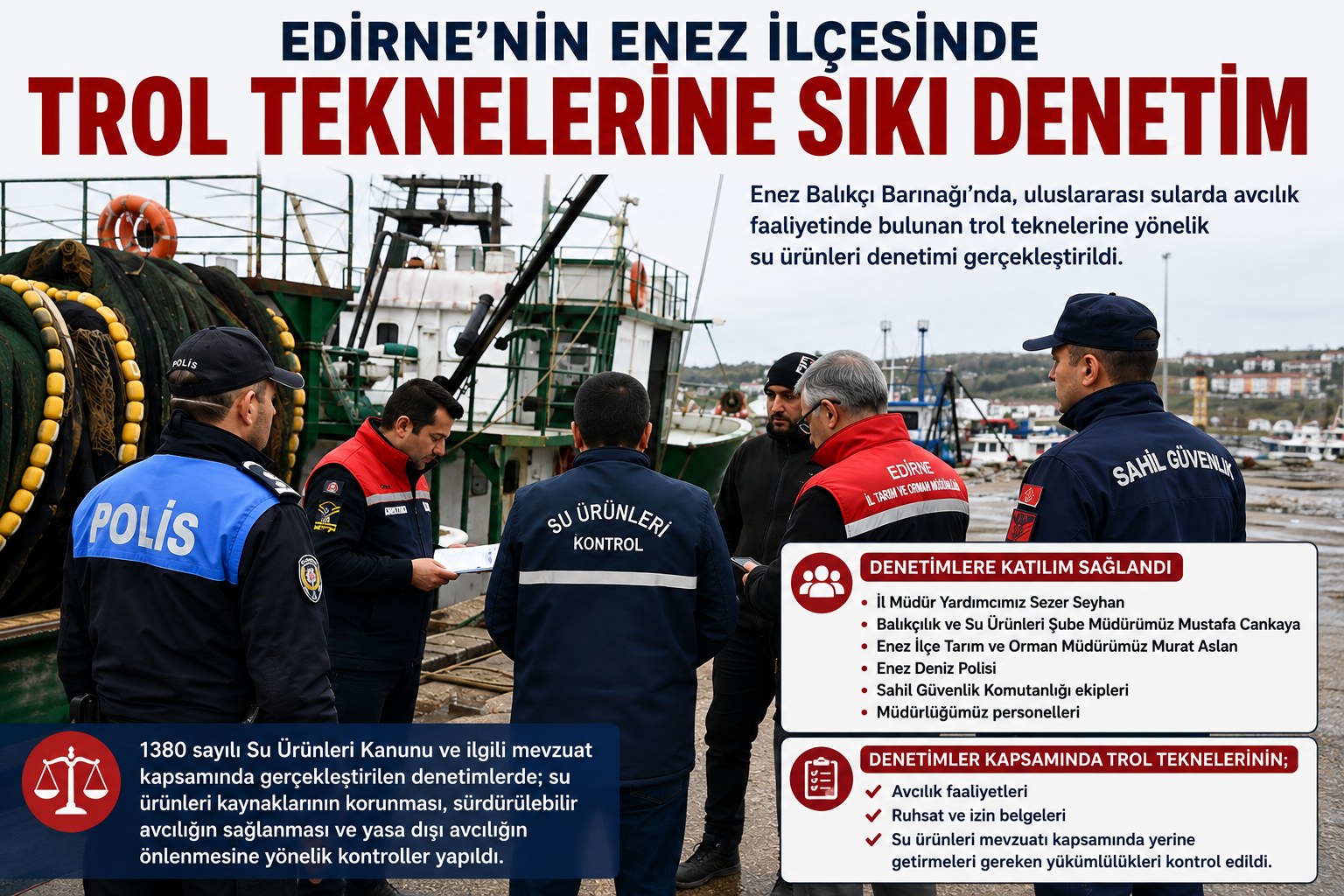 EDİRNE’NİN ENEZ İLÇESİNDE TROL TEKNELERİNE SIKI DENETİM