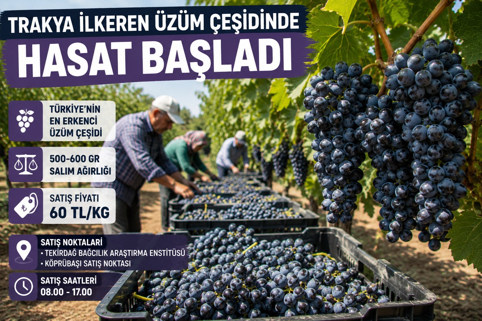 İLK ÜZÜM HASADI BAŞLADI KİLOSU 60 TL