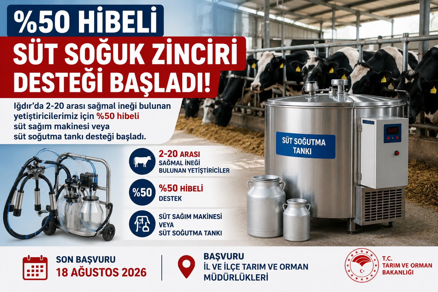 SÜT ÜRETİCİSİNE YÜZDE 50 HİBE FIRSATI