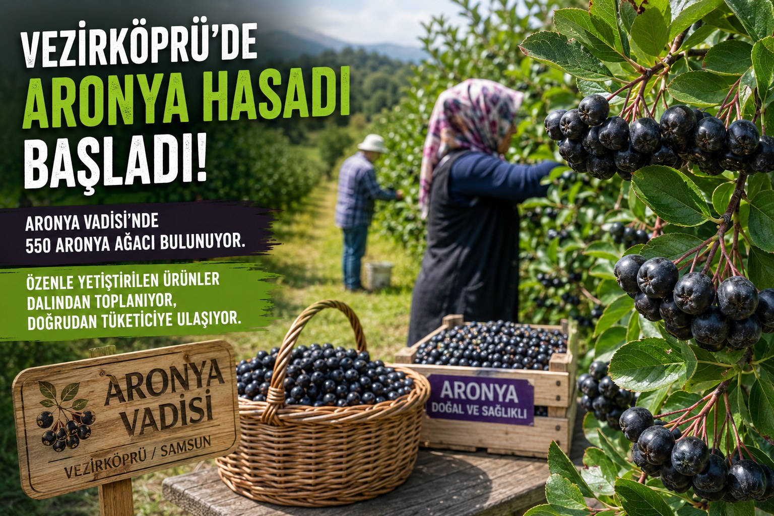 VEZİRKÖPRÜ’DE ARONYA HASADI BAŞLADI