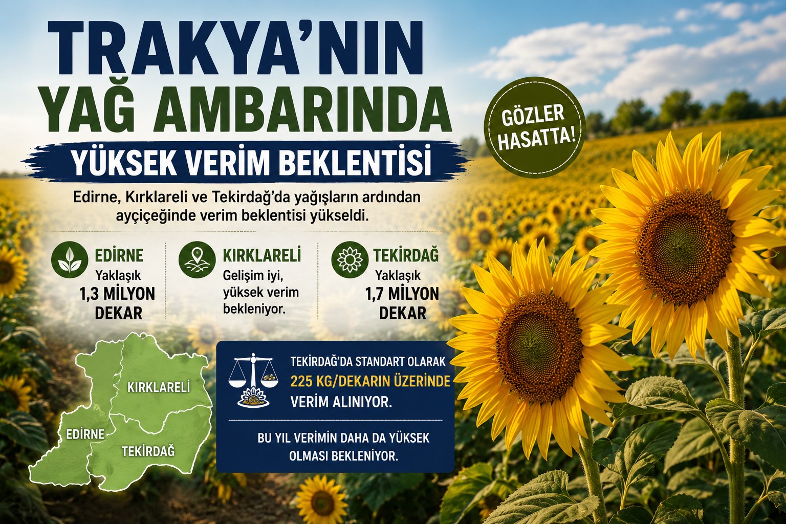YAĞIŞLAR AYÇİÇEĞİNİ TOPARLADI GÖZLER HASATTA