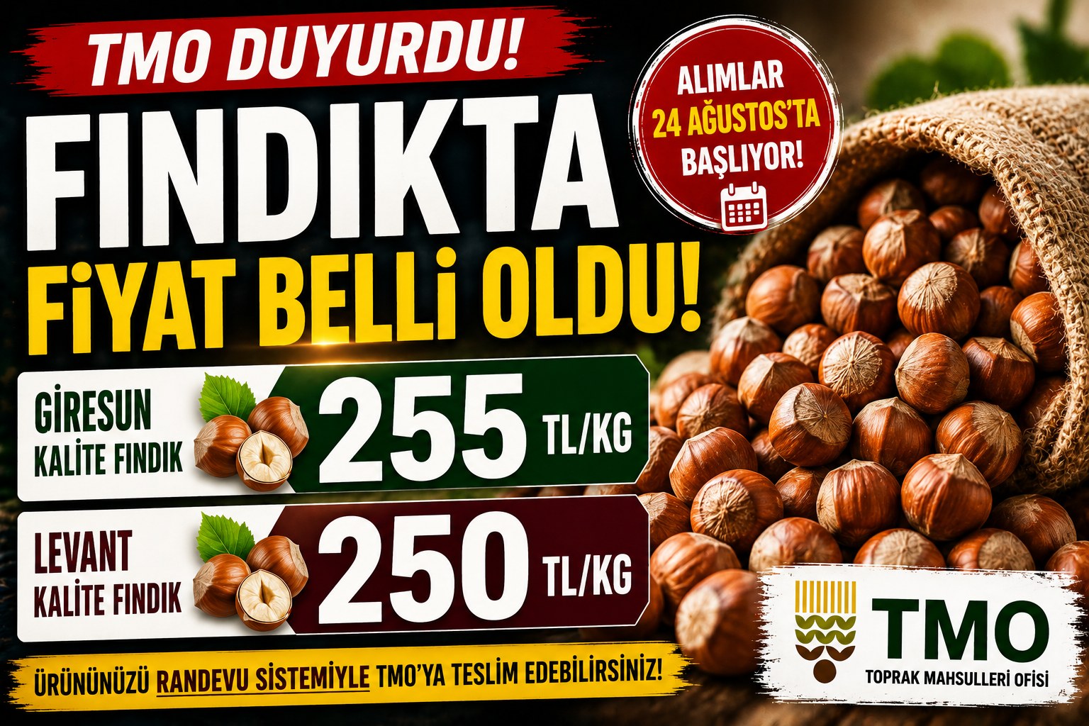 FINDIKTA BEKLENEN FİYAT AÇIKLANDI