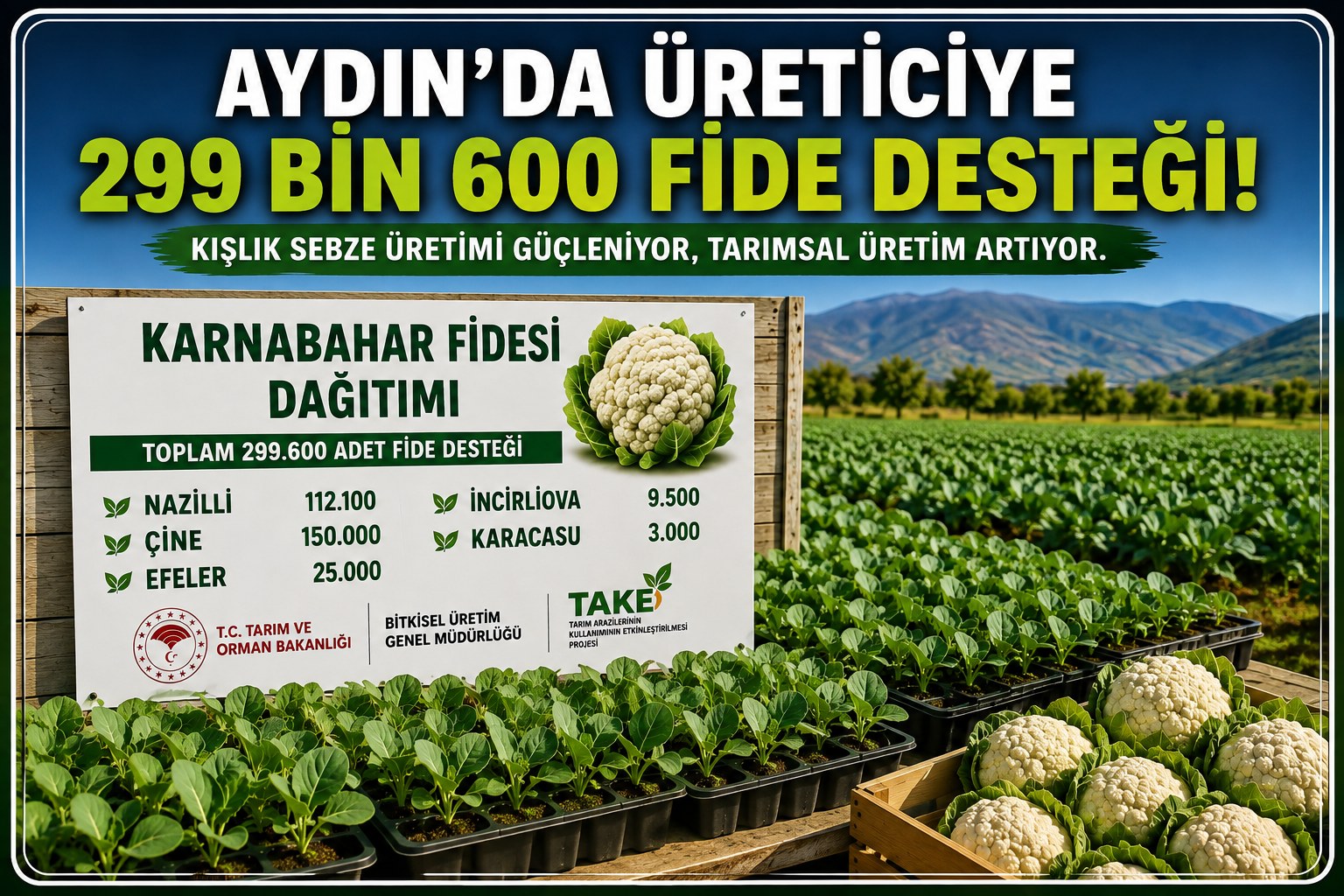 AYDIN’DA 299 BİN 600 KARNABAHAR FİDESİ ÜRETİCİYLE BULUŞUYOR