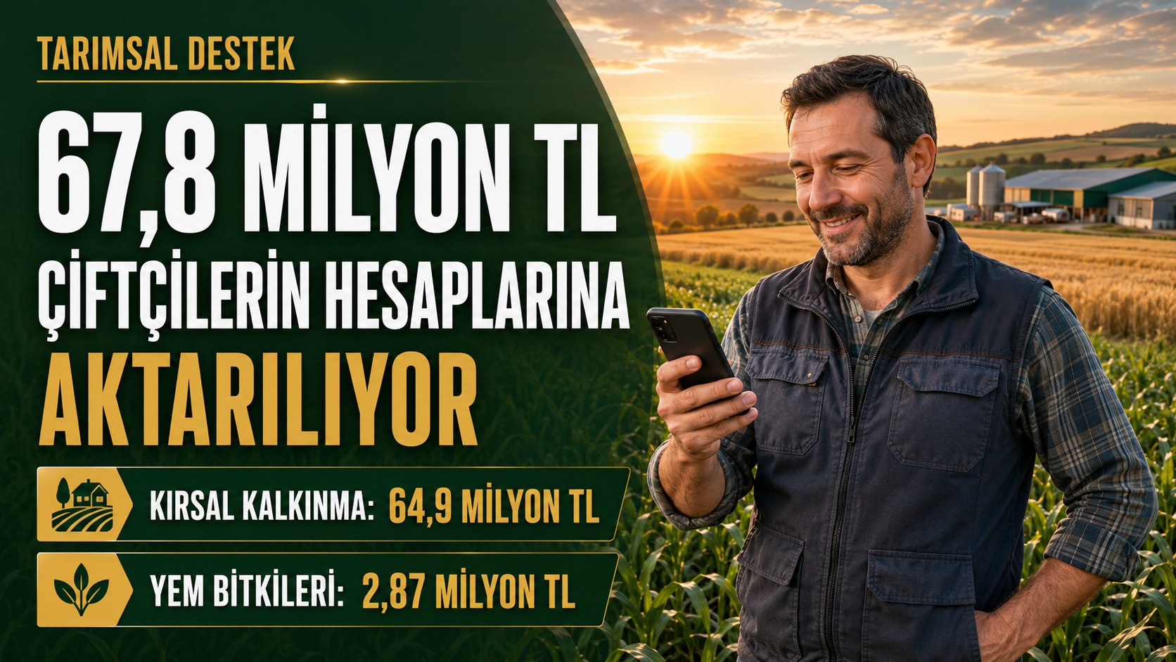 67,8 MİLYON TL ÇİFTÇİLERİN HESAPLARINA AKTARILIYOR